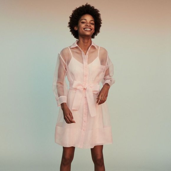 Maje Dresses & Skirts - MAJE (NWT) Revani Organza Belted Sheer Shirt Dress